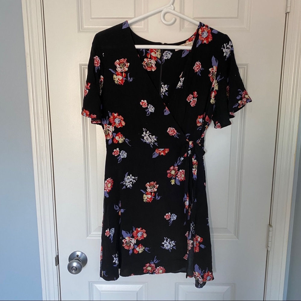 Black Floral Wrap Dress